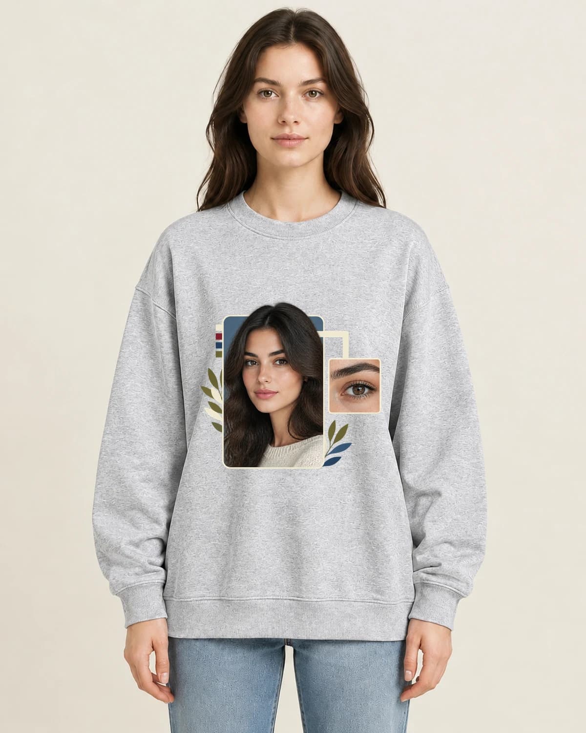 The Main Character Index on women's 220gsm Gray crewneck; illustrative styling