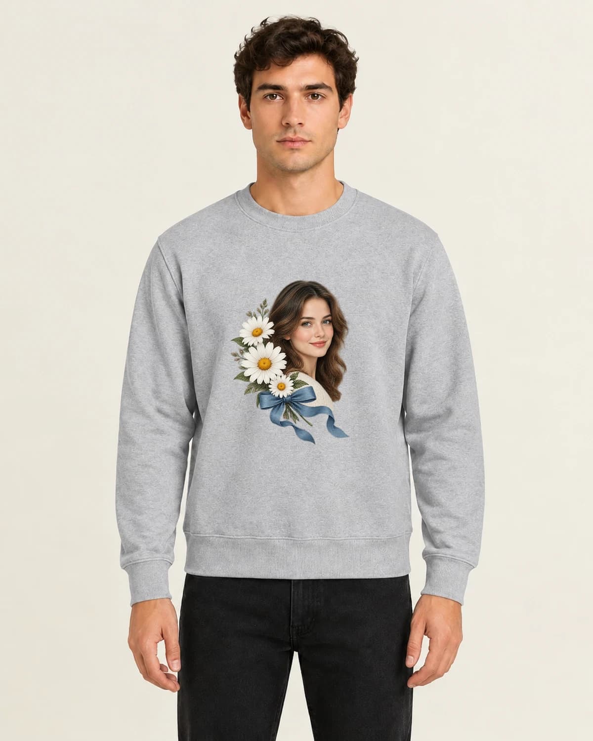 Portrait With Wild Daisies, men's 260gsm Gray; illustrative styling