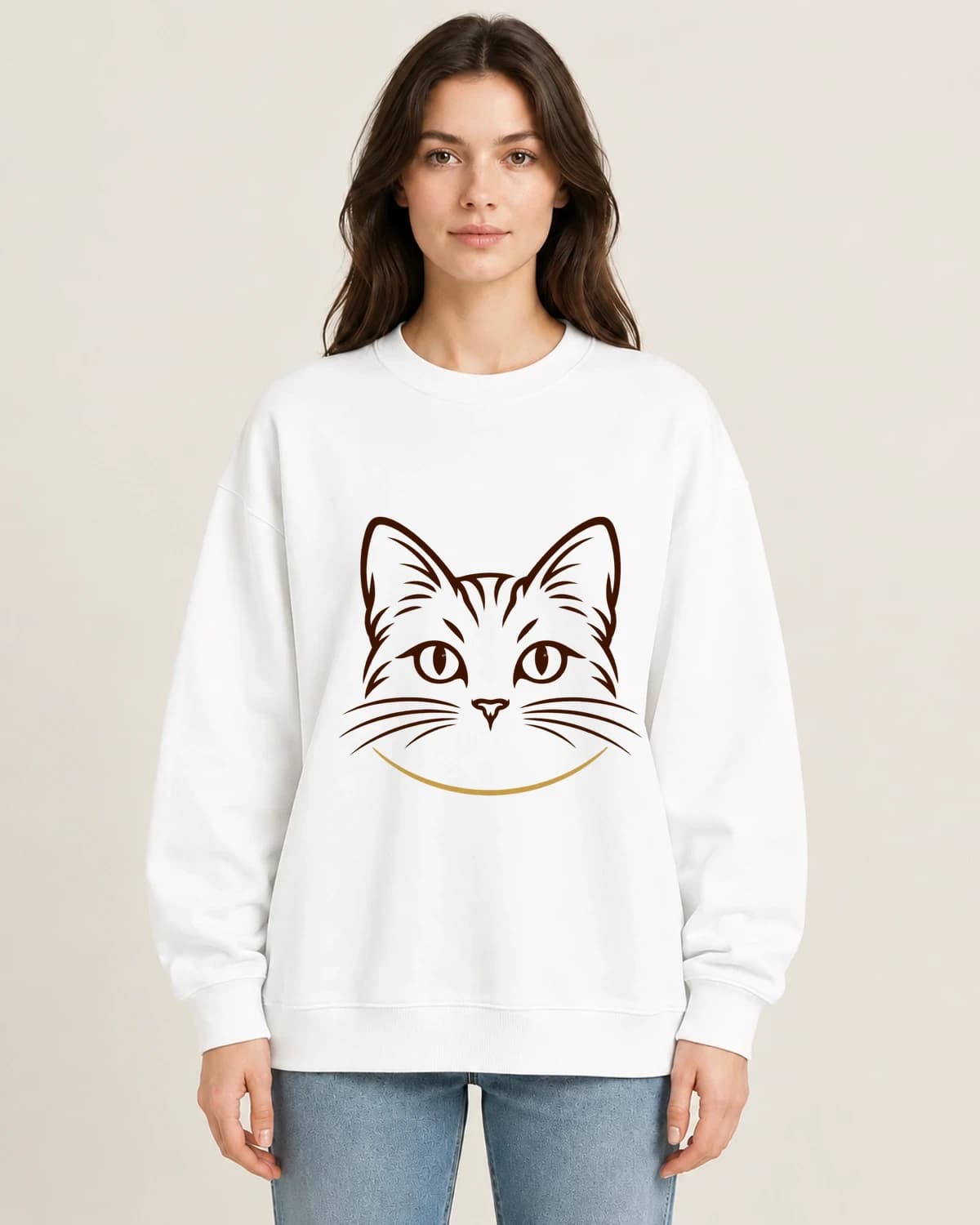Remembered Whisker Lines on women's 220gsm White crewneck; illustrative styling
