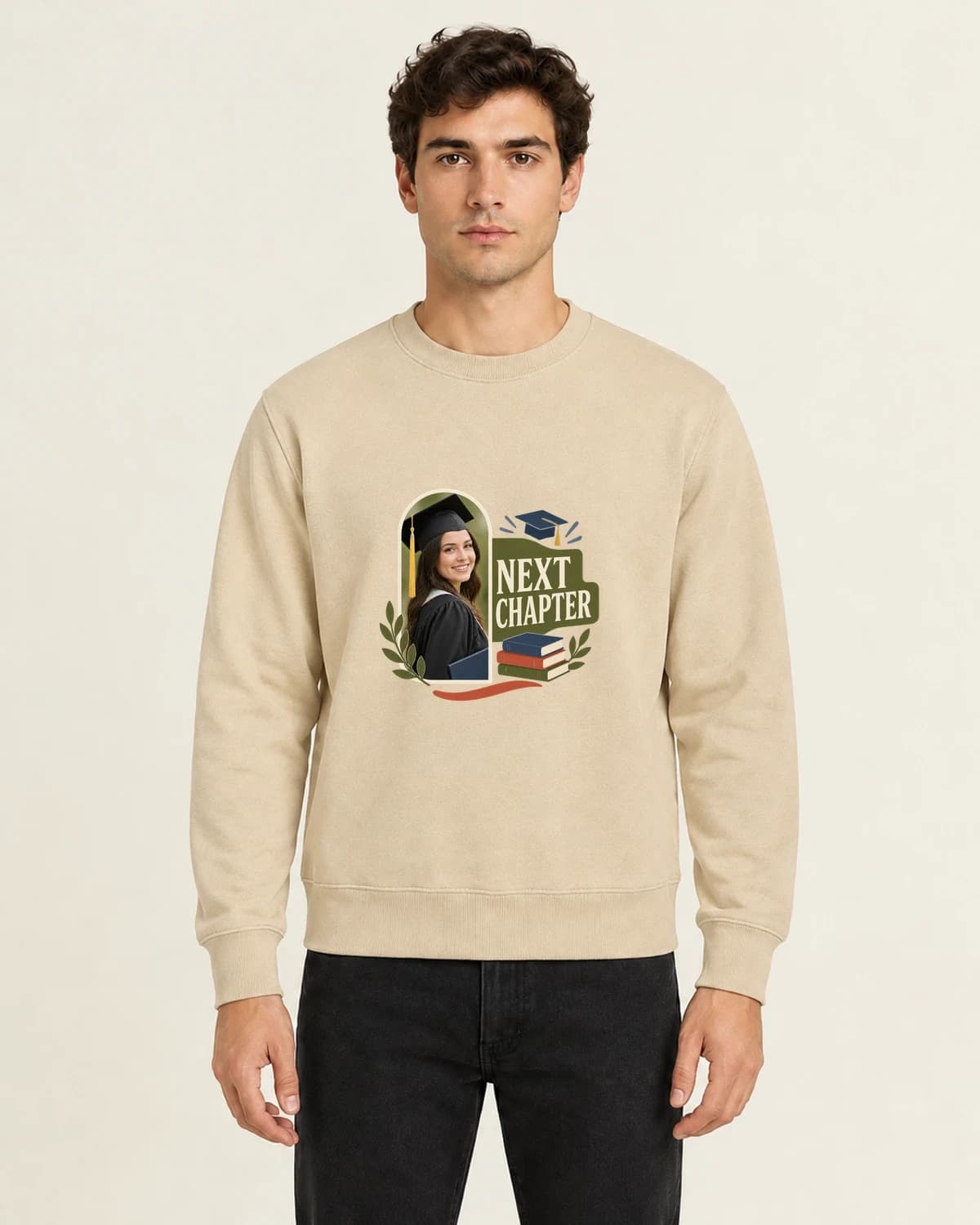 Graduate Next Page, men's 260gsm Sand; illustrative styling
