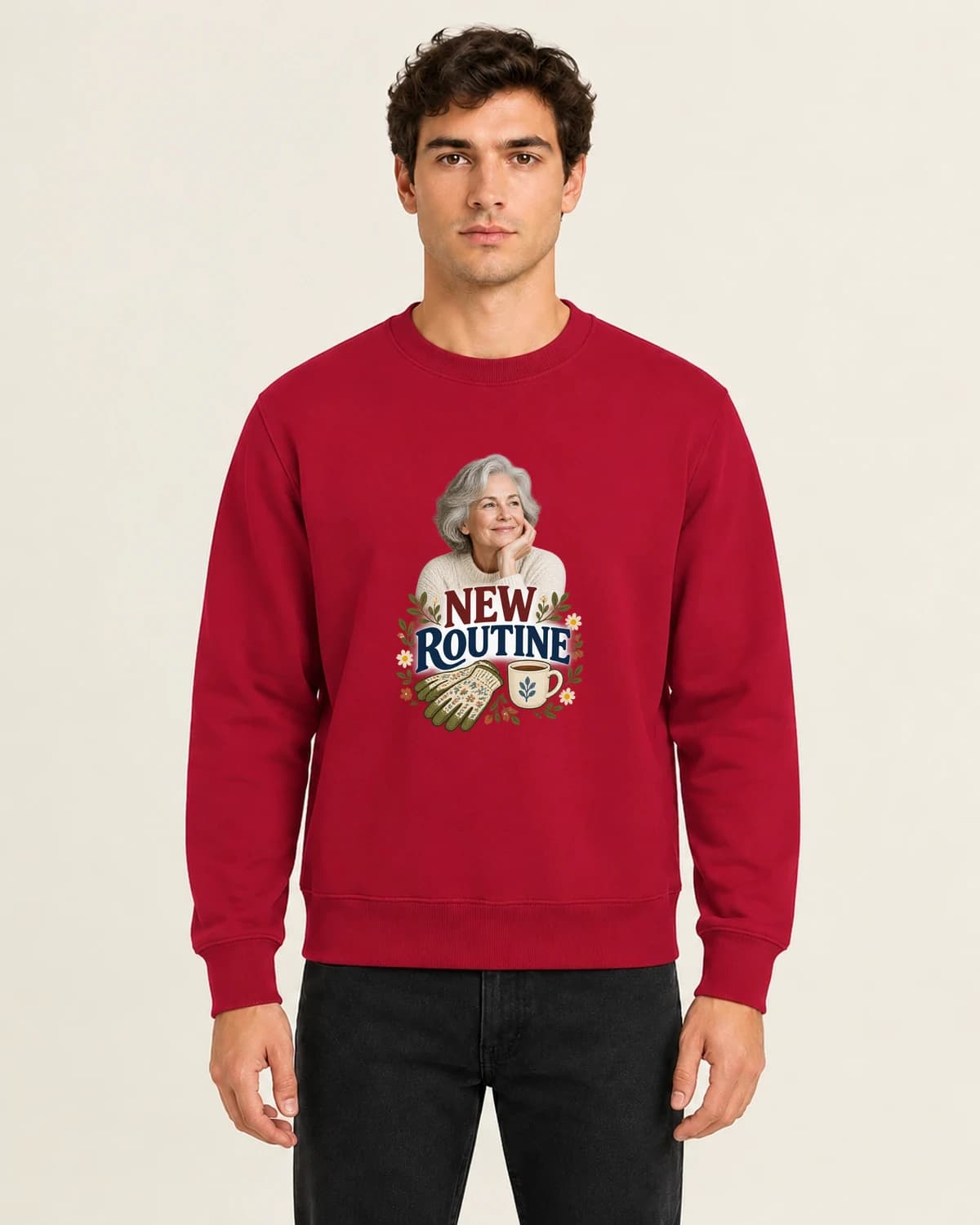 Retired New Routine, men's 260gsm Red; illustrative styling