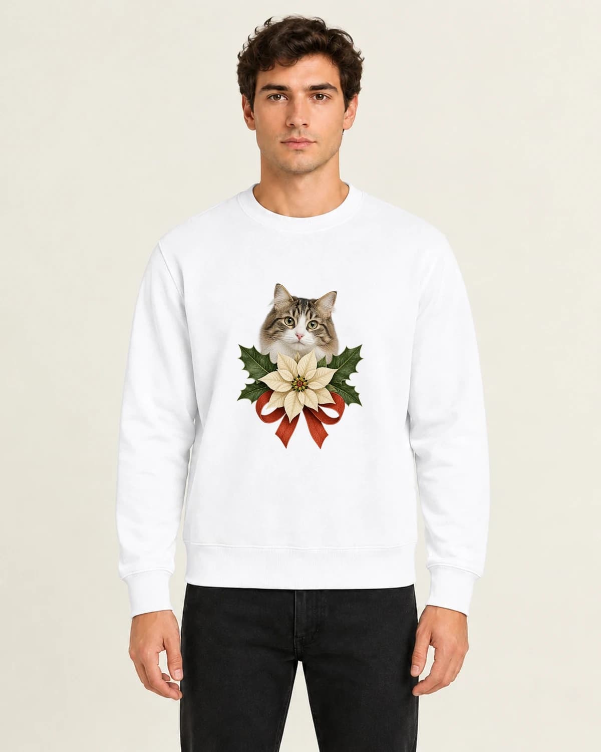 Winter Cat Garden, men's 260gsm White; illustrative styling