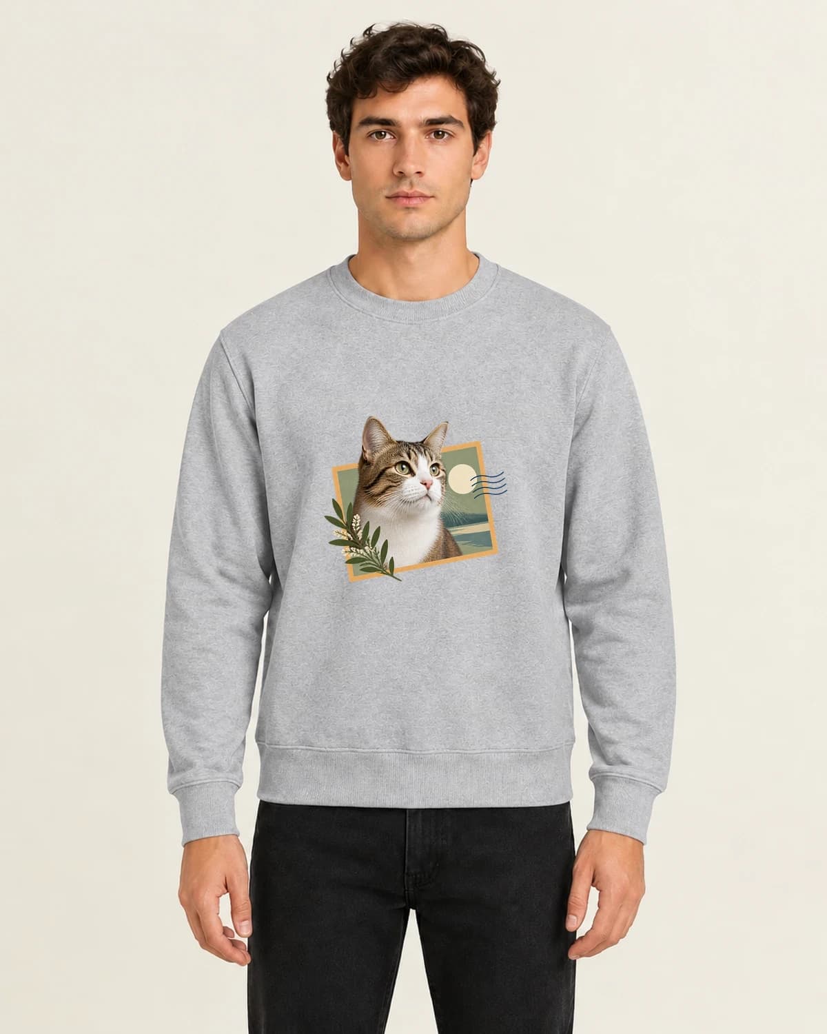 Feline Lasting Postcard, men's 260gsm Gray; illustrative styling