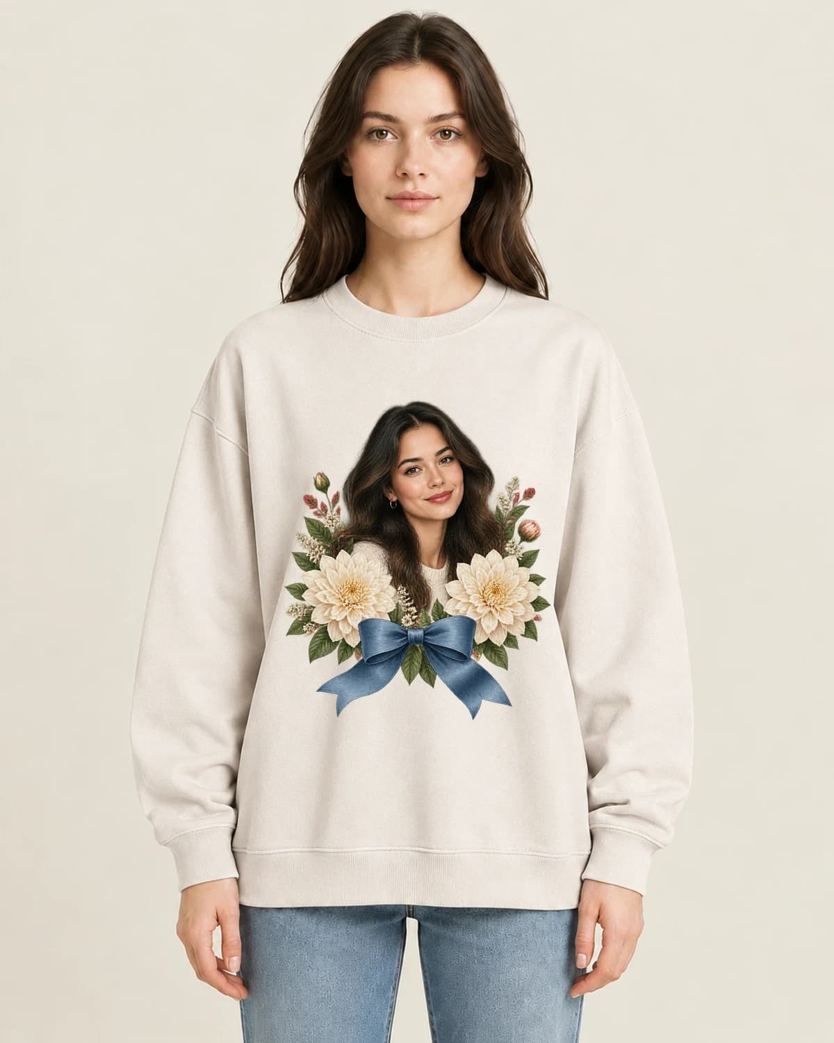 Birthday Garden Chapter on women's 220gsm Apricot crewneck; illustrative styling