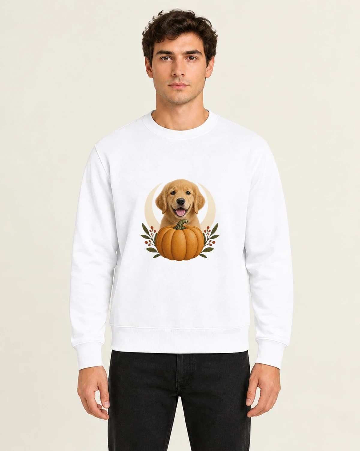 Pumpkin Pup Photo Patch, men's 260gsm White; illustrative styling