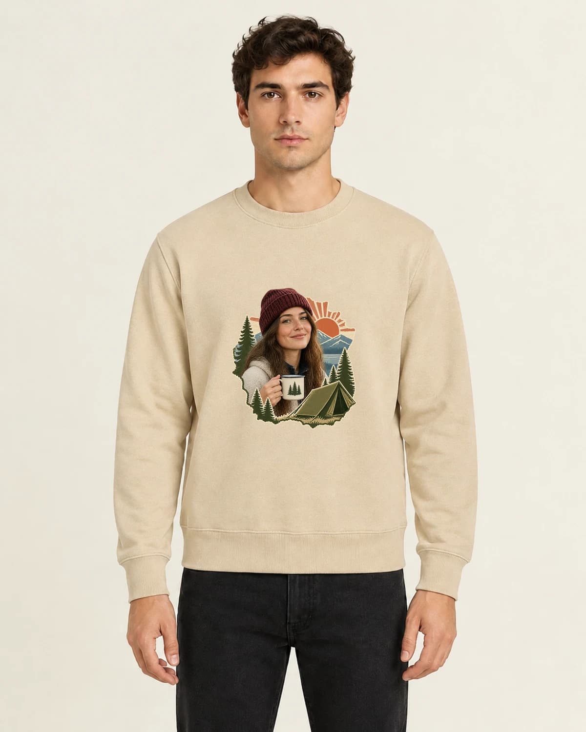 Camp Coffee Photo Permit, men's 260gsm Sand; illustrative styling